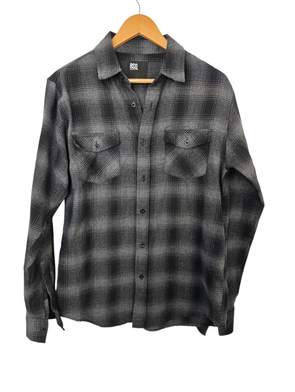 RSQ Collective Gray Plaid Flannel Shirt Size Small Button Up Grunge Casual